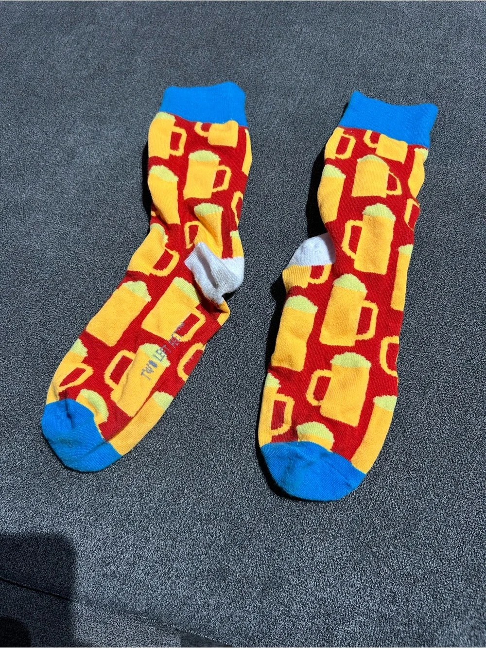 Bright Beer Mug Pattern Crew Socks - Yellow & Red- worn once- women’s 5-10